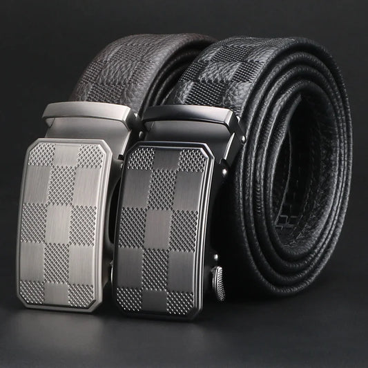 Men's Top Layer Cowhide Ratchet Belt with Scratch Resistant Alloy Automatic