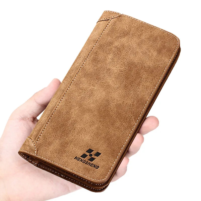 Men Wallet Vintage PU Leather Frosted Long Wallets Coin Pocket