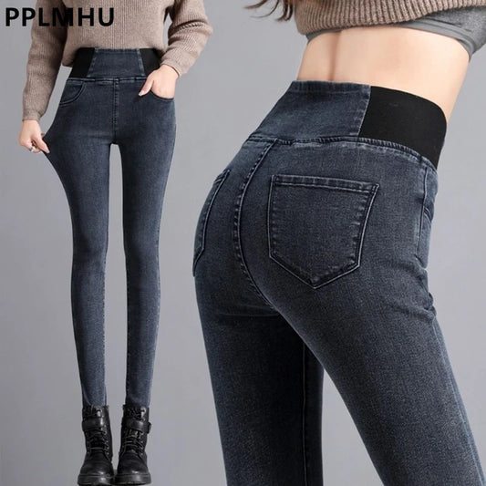 Pencil Jeans Women Spring Fall High Waist Skinny Denim Pants New Korean