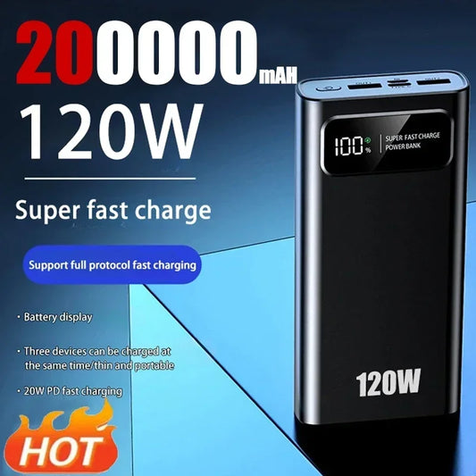 200000mAh Power Bank 120W Super Fast Charging Battery High Capacity Digital