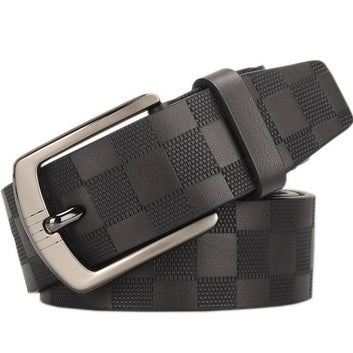 Genuine leather men's cowhide pin buckle belt checkerboard pattern belt