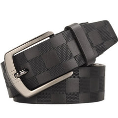 Genuine leather men's cowhide pin buckle belt checkerboard pattern belt