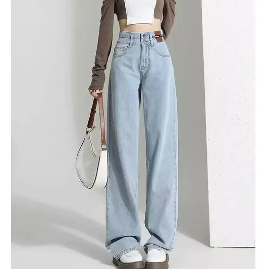 High Waist Solid Casual Denim Pants Vintage Baggy Jeans Women