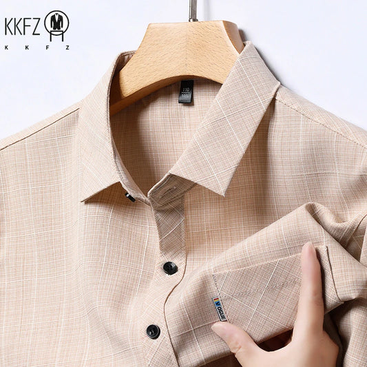 New Men's Business Casual Short Sleeved Printed Shirt with Wrinkle Resistance