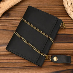 Men Genuine Leather Short Wallet with Chain Zipper Clutch Wallets Male