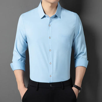 Men's Business Casual Long Sleeve Shirt Solid Color Non-Ironing