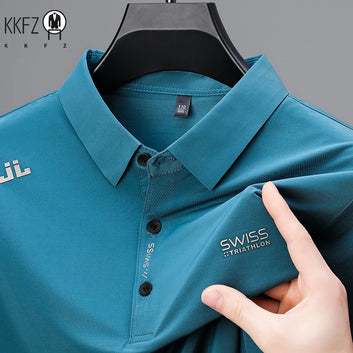 New Men's Business Casual Short Sleeved Shirt with Badge Solid Color Polo