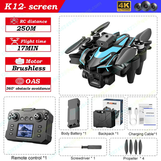 طائرة بدون طيار K12max FPV مزودة بثلاث كاميرات عالية الدقة وشاشة عرض الكريستال السائل RC