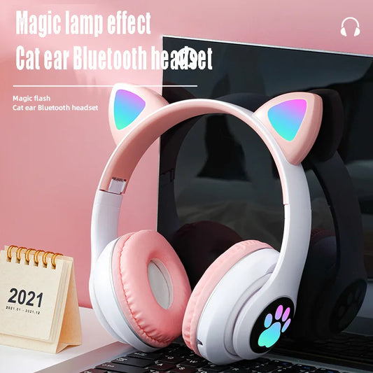 P47M Wireless Headphone Flash Light Cute Cat Bluetooth with Mic Control