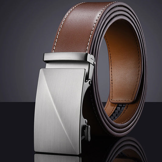 Men's cowhide belt, business casual smooth belt, coffee brown