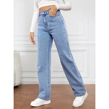 Spring Summer 2024 New Jeans Women Stretch Washed Denim Straight-Leg Pants