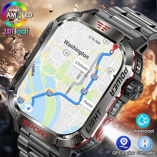 New For Huawei Xiaomi Military GPS Smart Watch Men Flashlight Compass