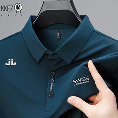 New Men's Business Casual Short Sleeved Shirt with Badge Solid Color Polo