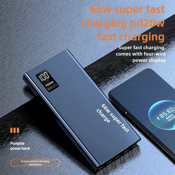 66W super fast charging 20000 mAh power bank with 100% sufficient capacity