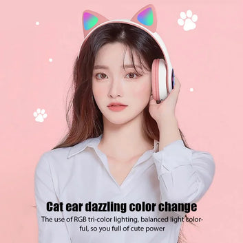 P47M Wireless Headphone Flash Light Cute Cat Bluetooth with Mic Control