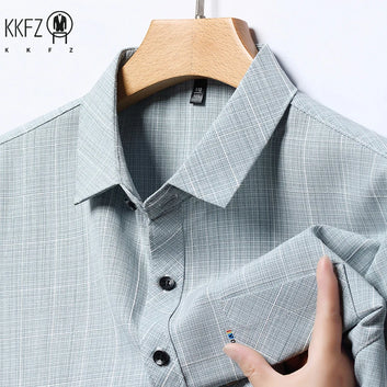 New Men's Business Casual Short Sleeved Printed Shirt with Wrinkle Resistance