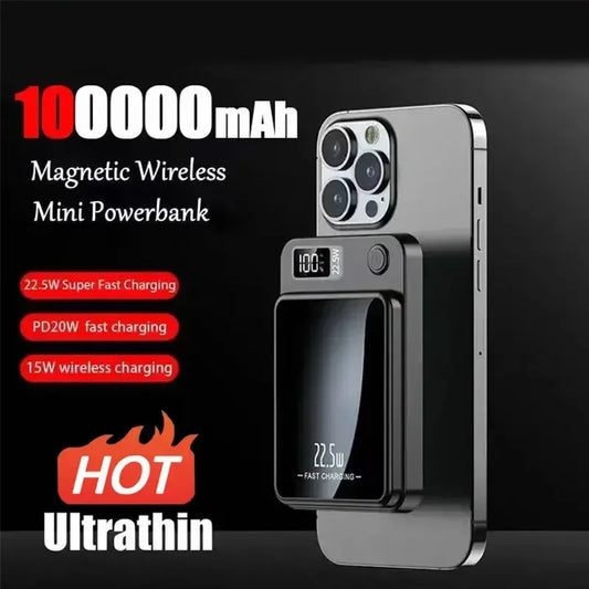 New 100000mAh Wireless Power Bank Magnetic Qi Portable Powerbank